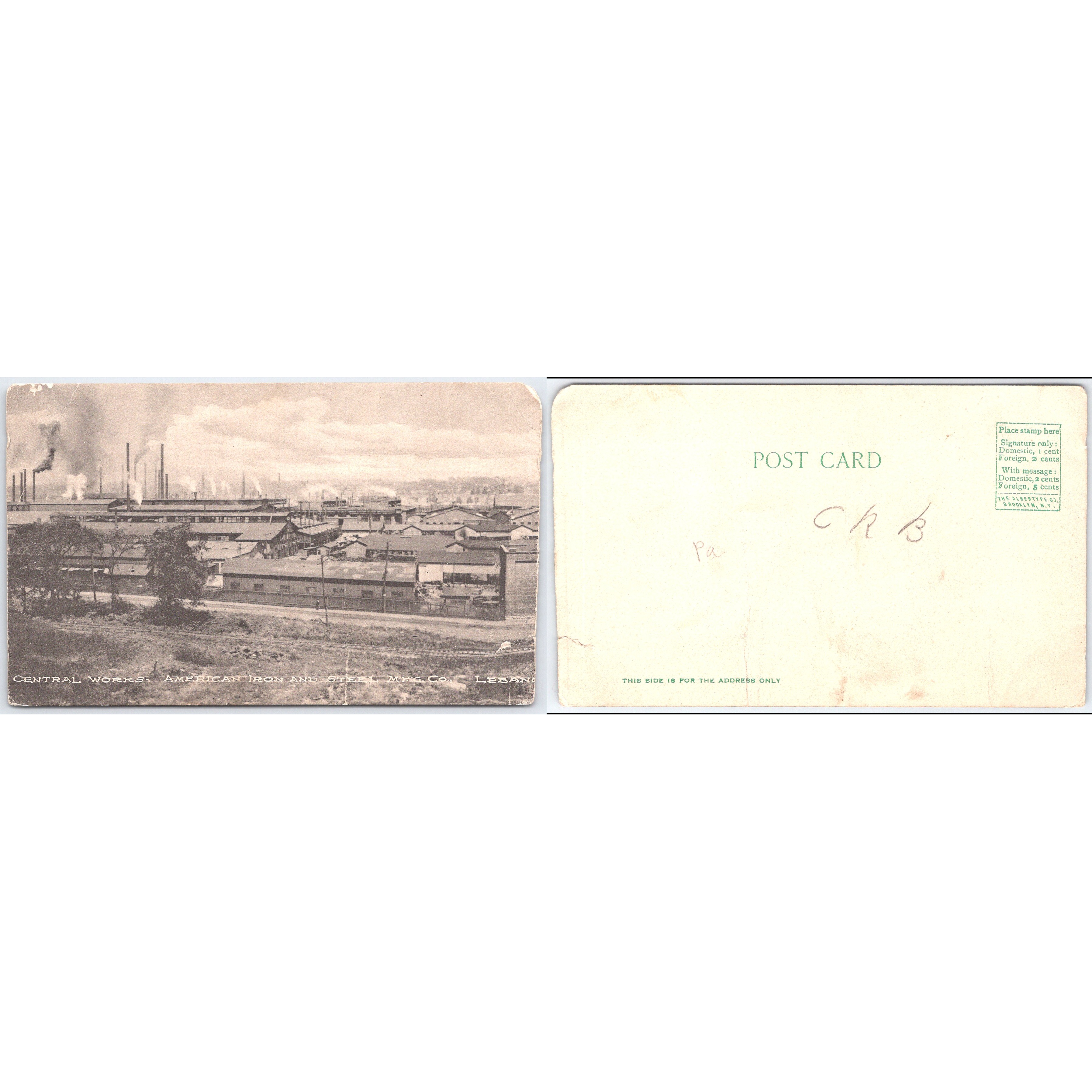 Postcard Central Works American Iron and Steel Mfg Co Lebanon PA